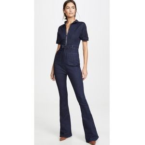 WeWoreWhat Stretch Denim Flare Leg Jumpsuit NWT